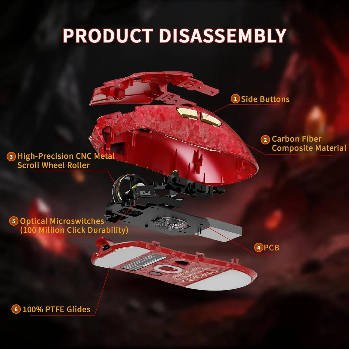 Attack Shark X11 Ultra 8K Carbon Fiber Wireless Gaming Mouse - Red