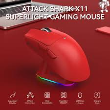 Attack Shark X11 Lightweight Wireless Gaming Mouse with RGB Charging Dock - Red