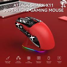 Attack Shark X11 Lightweight Wireless Gaming Mouse with RGB Charging Dock - Red