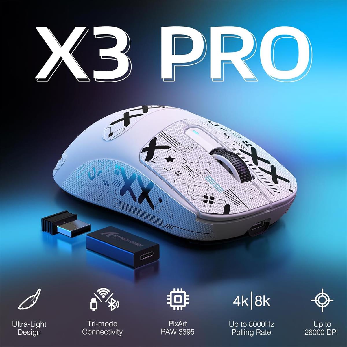 Attack Shark X3 Pro 4K/8K Wireless Gaming Mouse - White - PakByte Computers