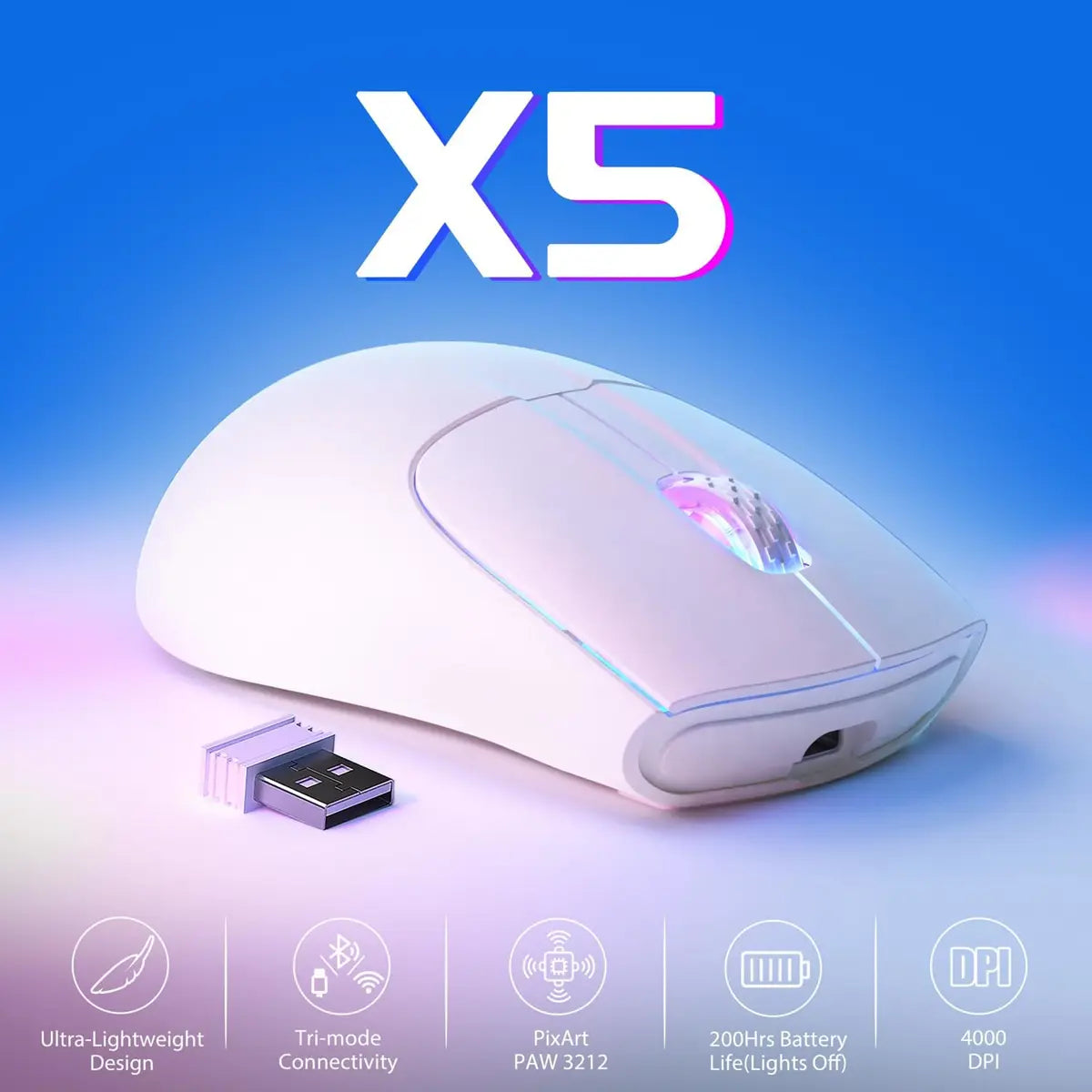 Attack Shark X5 Wireless Gaming Mouse - White
