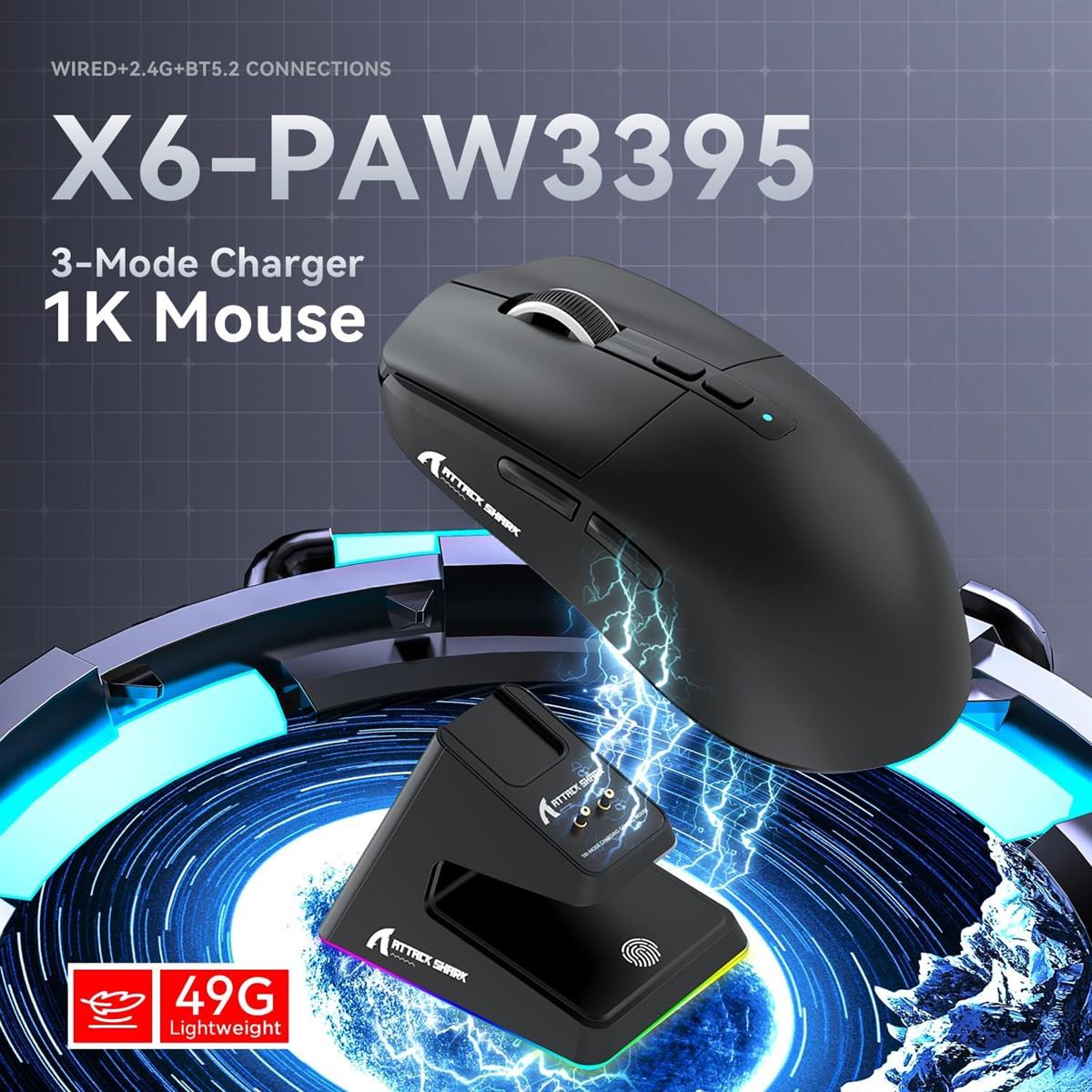 Attack Shark X6 Wireless Gaming Mouse - Black - PakByte Computers