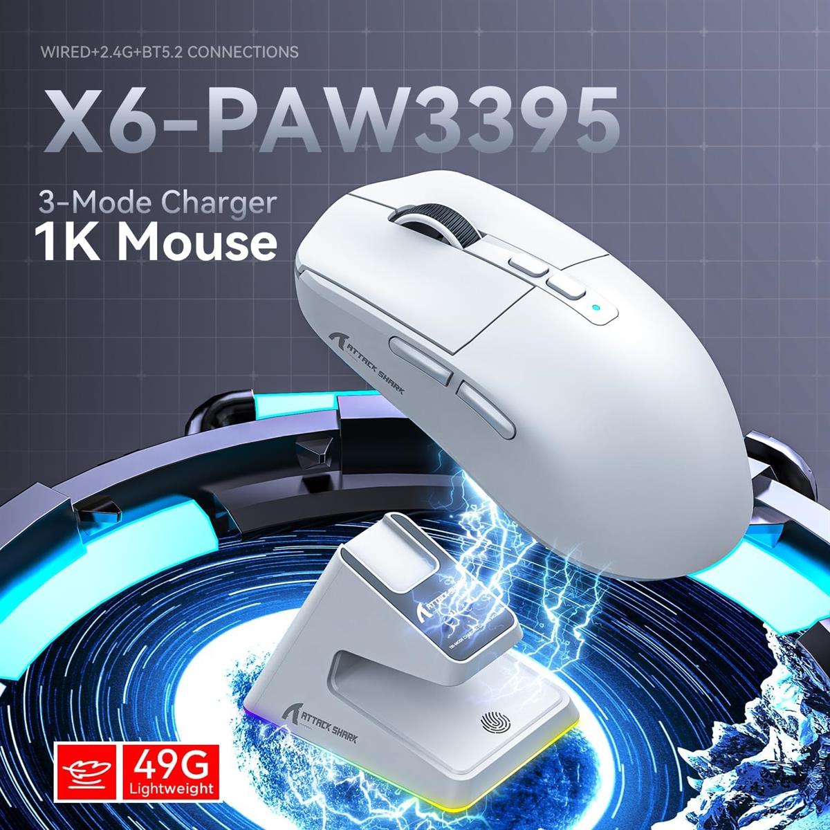 Attack Shark X6 Wireless Gaming Mouse - White - PakByte Computers