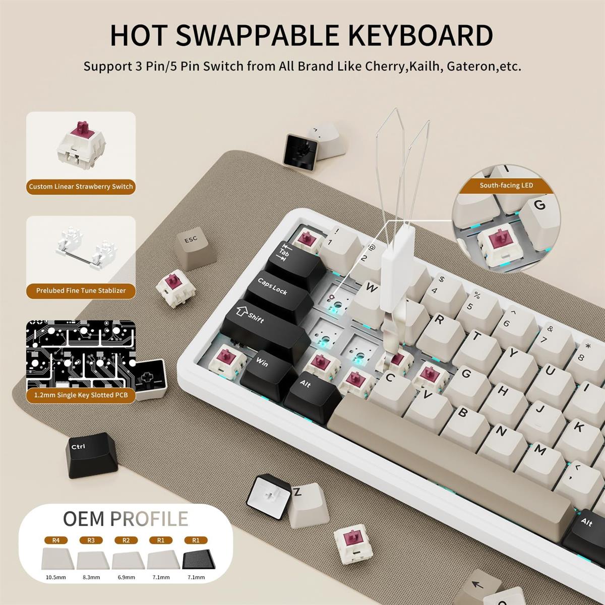 Attack Shark X66 Wireless Mechanical Gaming Keyboard - White Cheese - PakByte Computers