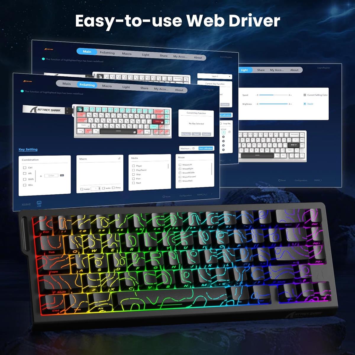 Attack Shark X68 HE 60% Wired Gaming Keyboard - Black Contours - PakByte Computers