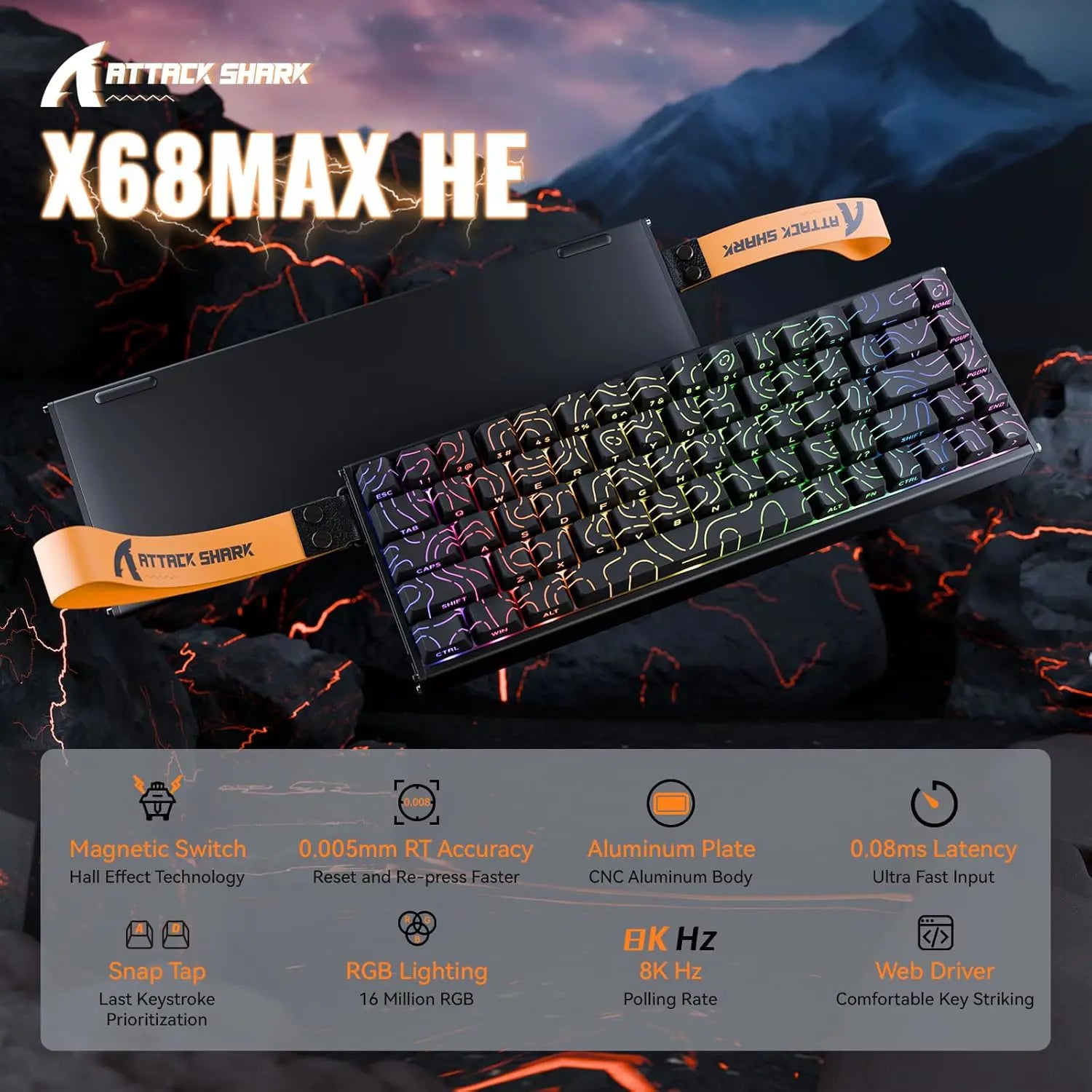 Attack Shark X68 HE Max Gaming Keyboard - Black - PakByte Computers