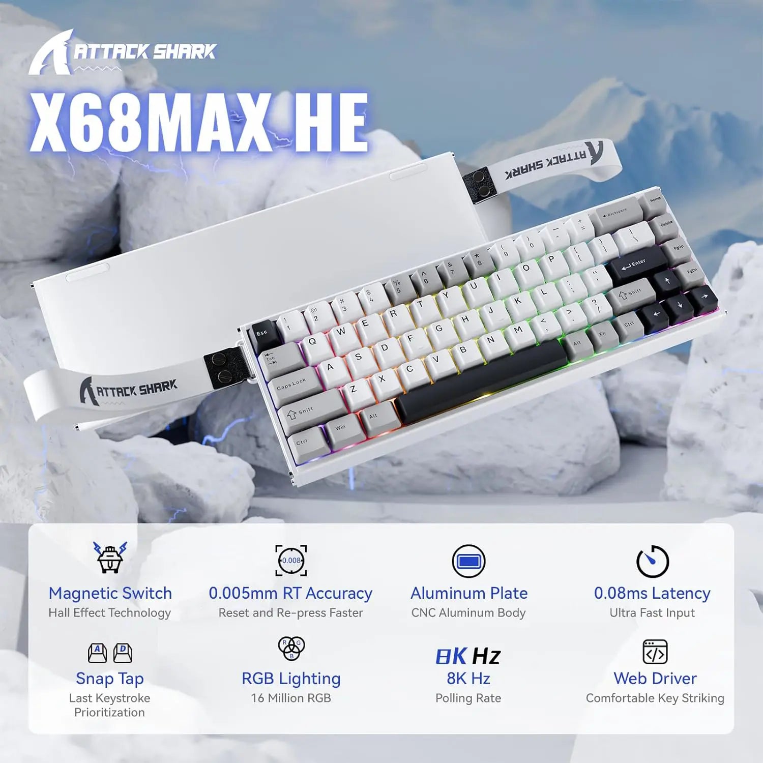 Attack Shark X68 He Max TKL Gaming Keyboard - Star White - PakByte Computers