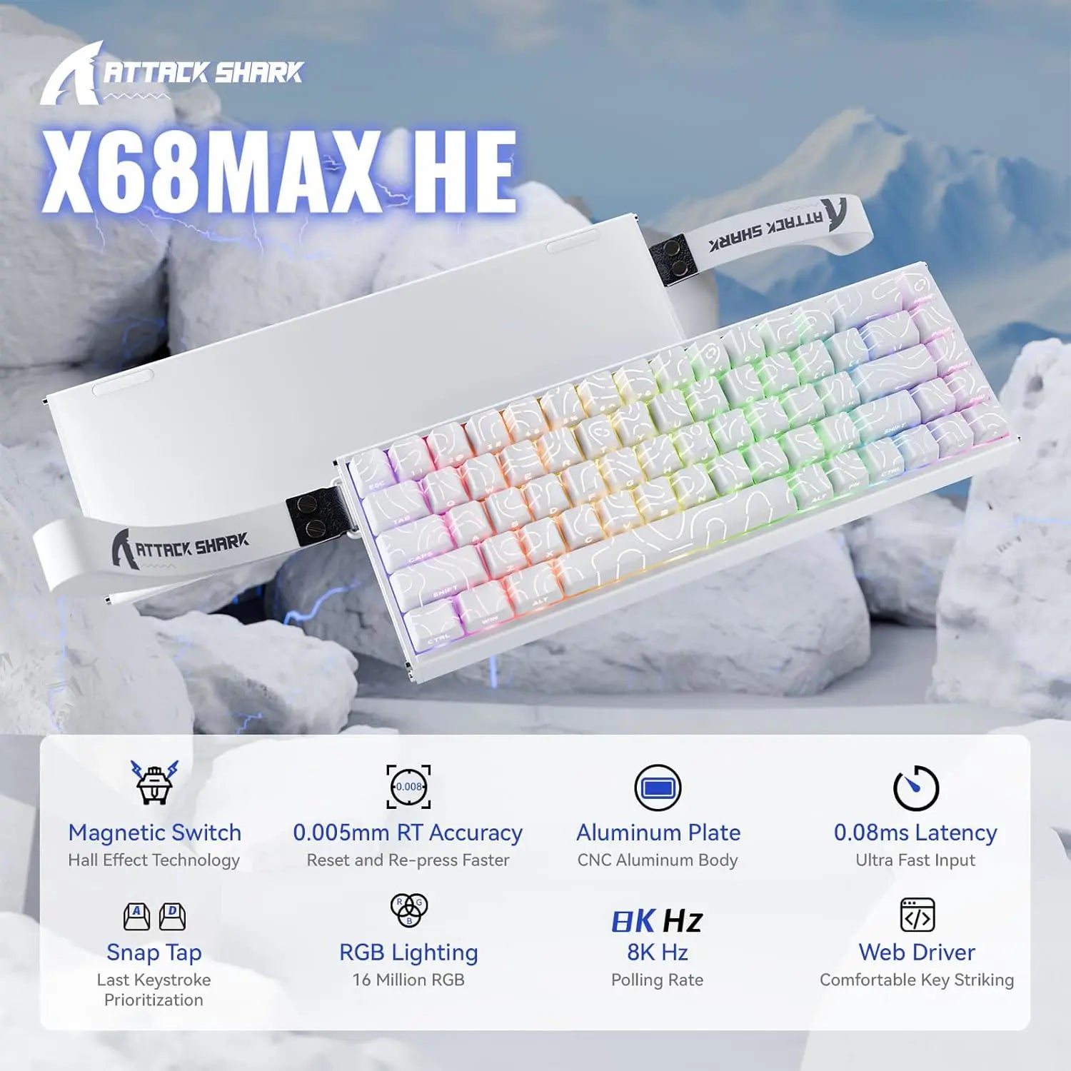 Attack Shark X68 HE Max TKL Gaming Keyboard - White - PakByte Computers