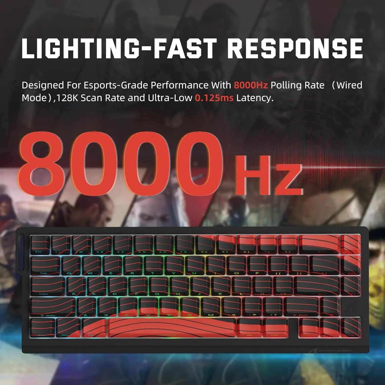 Attack Shark X68 PRO HE Wireless Rapid Trigger Gaming Keyboard - Black/Red Contour