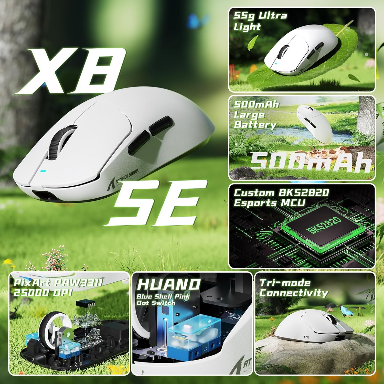 Attack Shark X8 SE Wireless Gaming Mouse - White