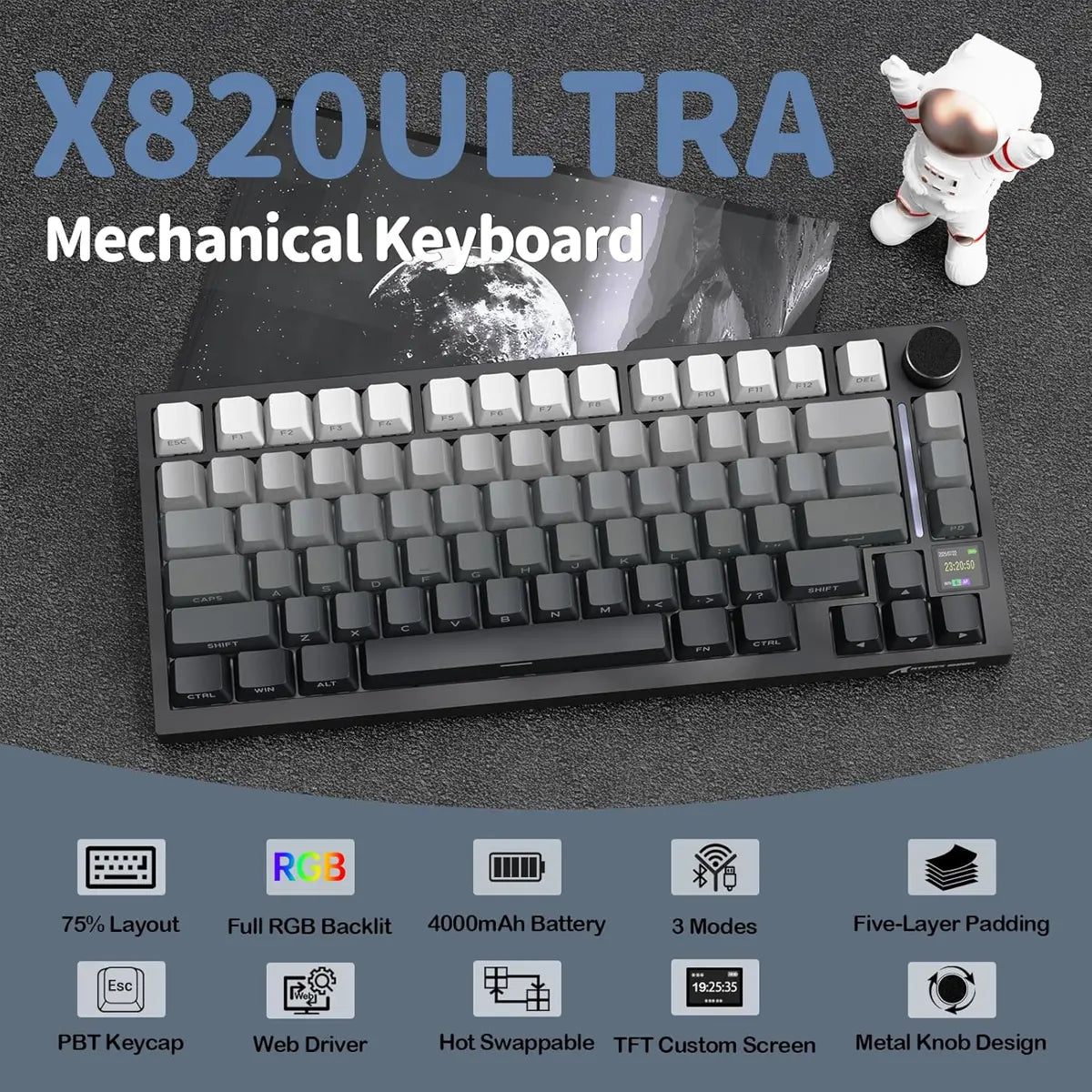 Attack Shark X820 Ultra Wireless Mechanical Keyboard - Moon Night - Shark Switch