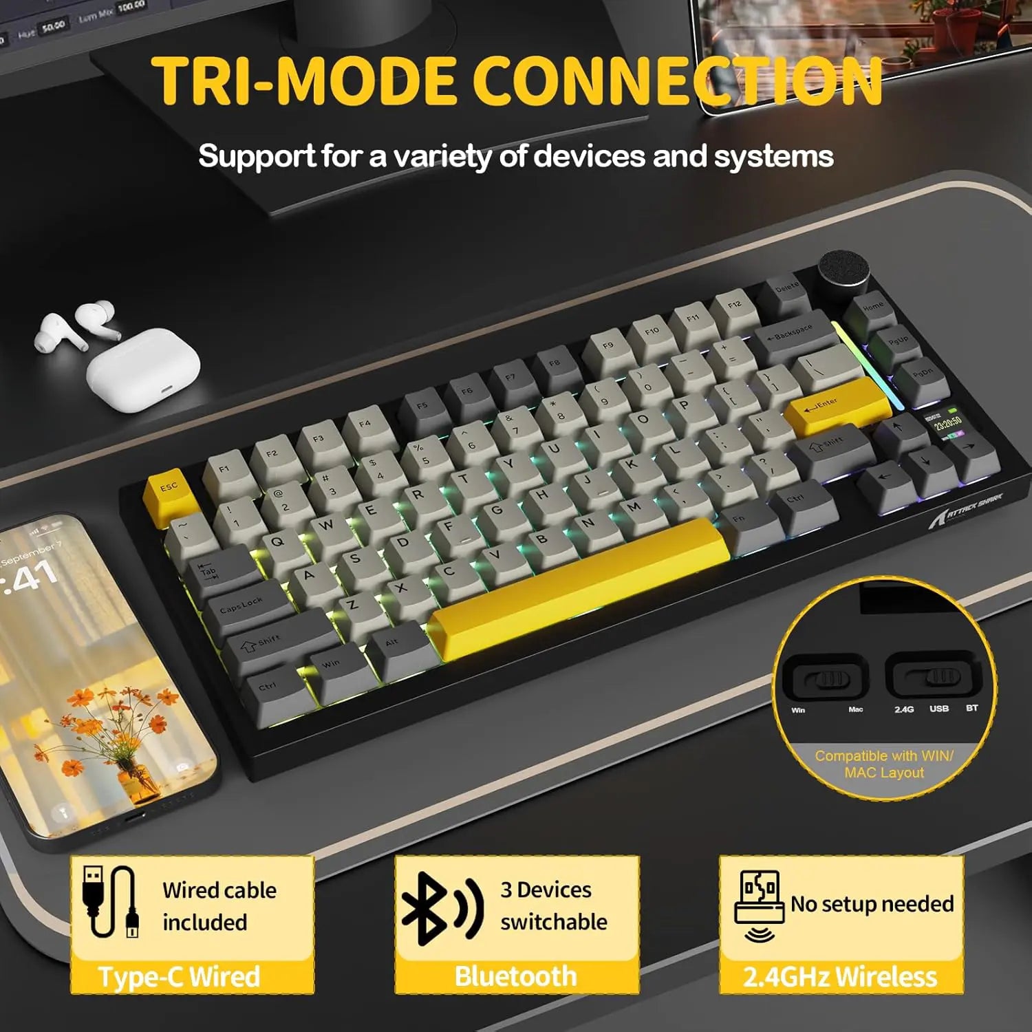 Attack Shark X820 Ultra Wireless Keyboard - Star Black - PakByte Computers