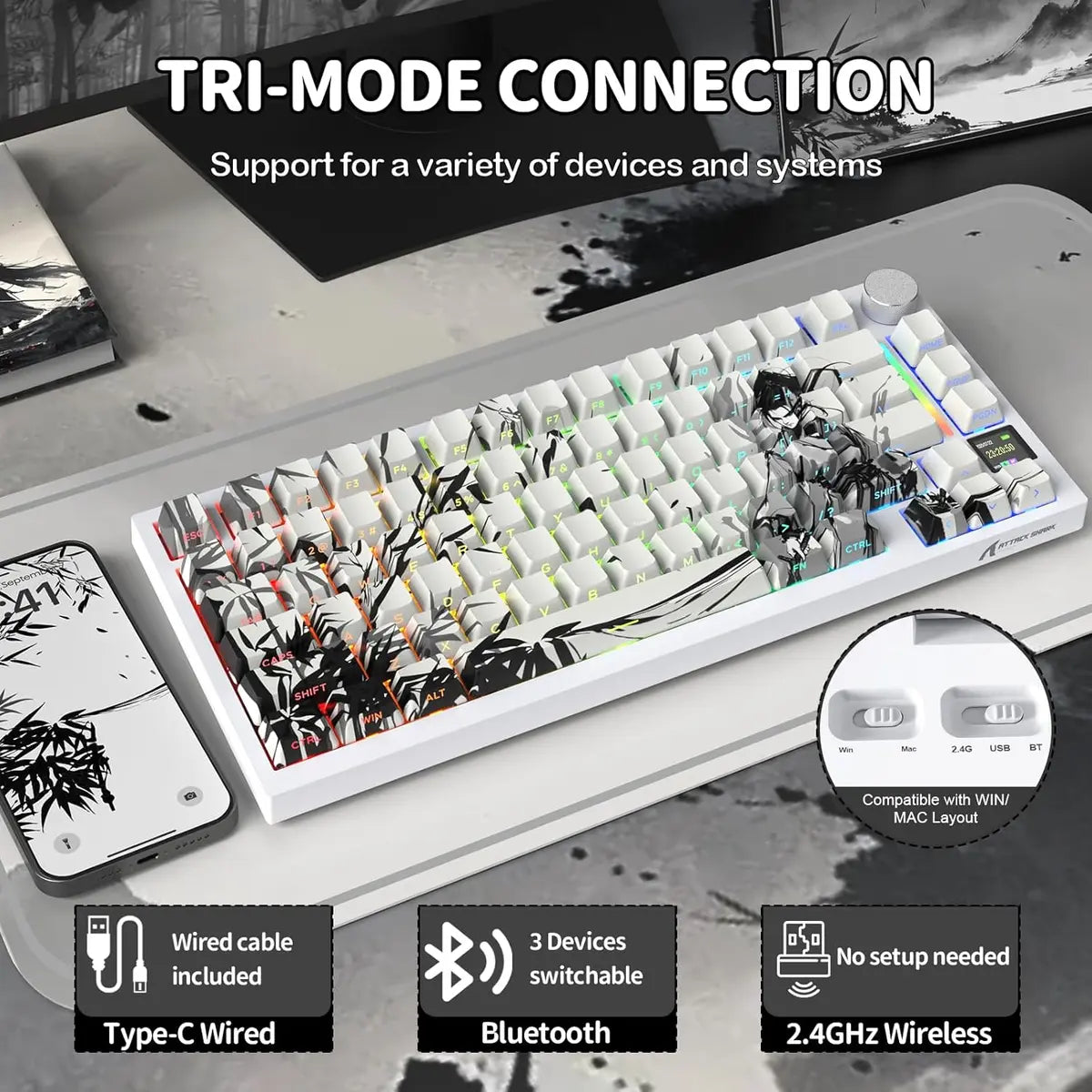 Attack Shark X820 Ultra Wireless Mechanical Keyboard Gaming Keyboard - Ink Bamboo