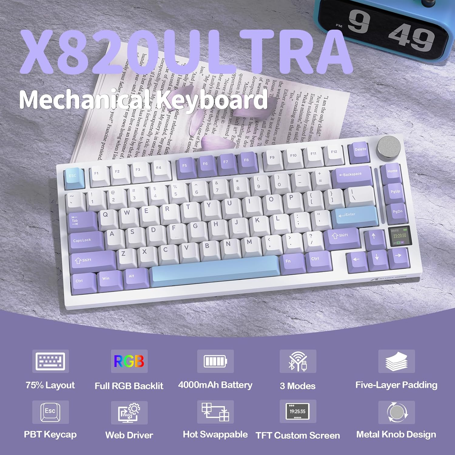 Attack Shark X820 Ultra Wireless Keyboard - Lavender Blue - PakByte Computers