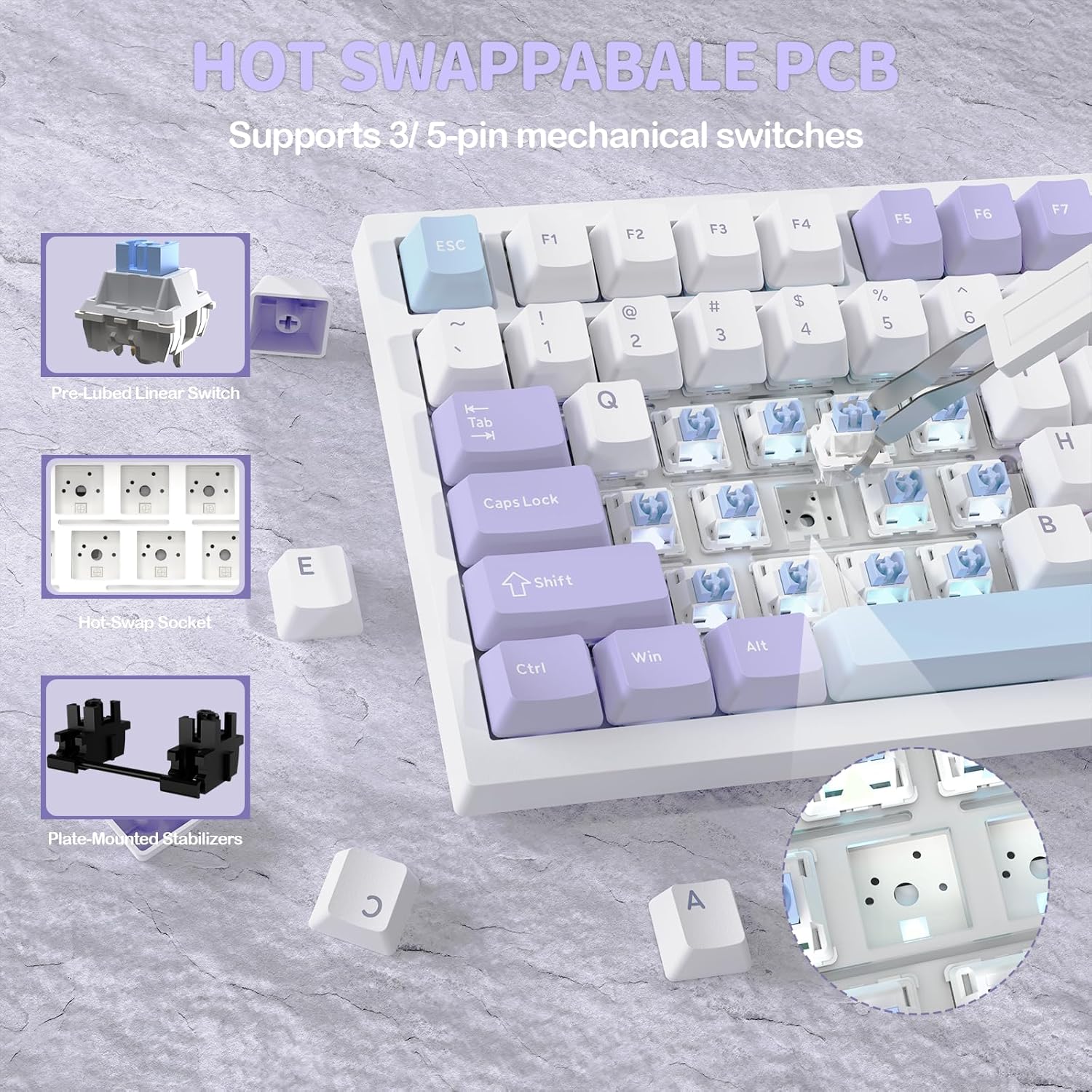 Attack Shark X820 Ultra Wireless Keyboard - Lavender Blue - PakByte Computers
