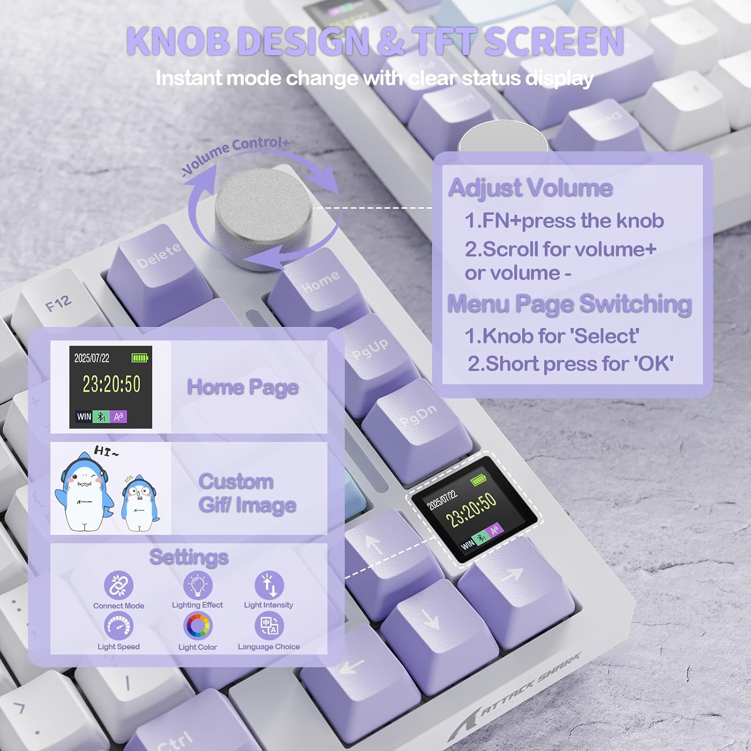 Attack Shark X820 Ultra Wireless Keyboard - Lavender Blue - PakByte Computers