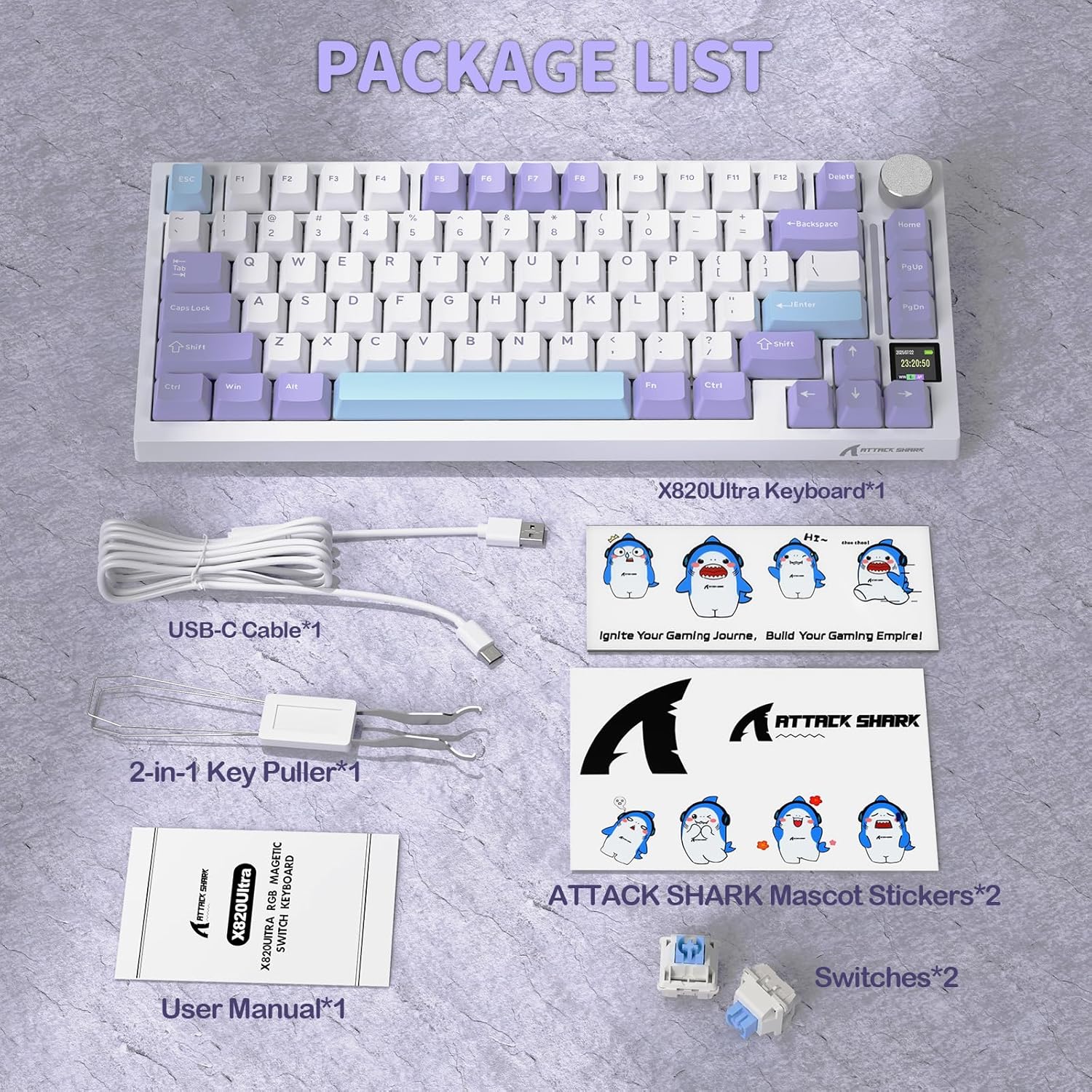 Attack Shark X820 Ultra Wireless Keyboard - Lavender Blue - PakByte Computers