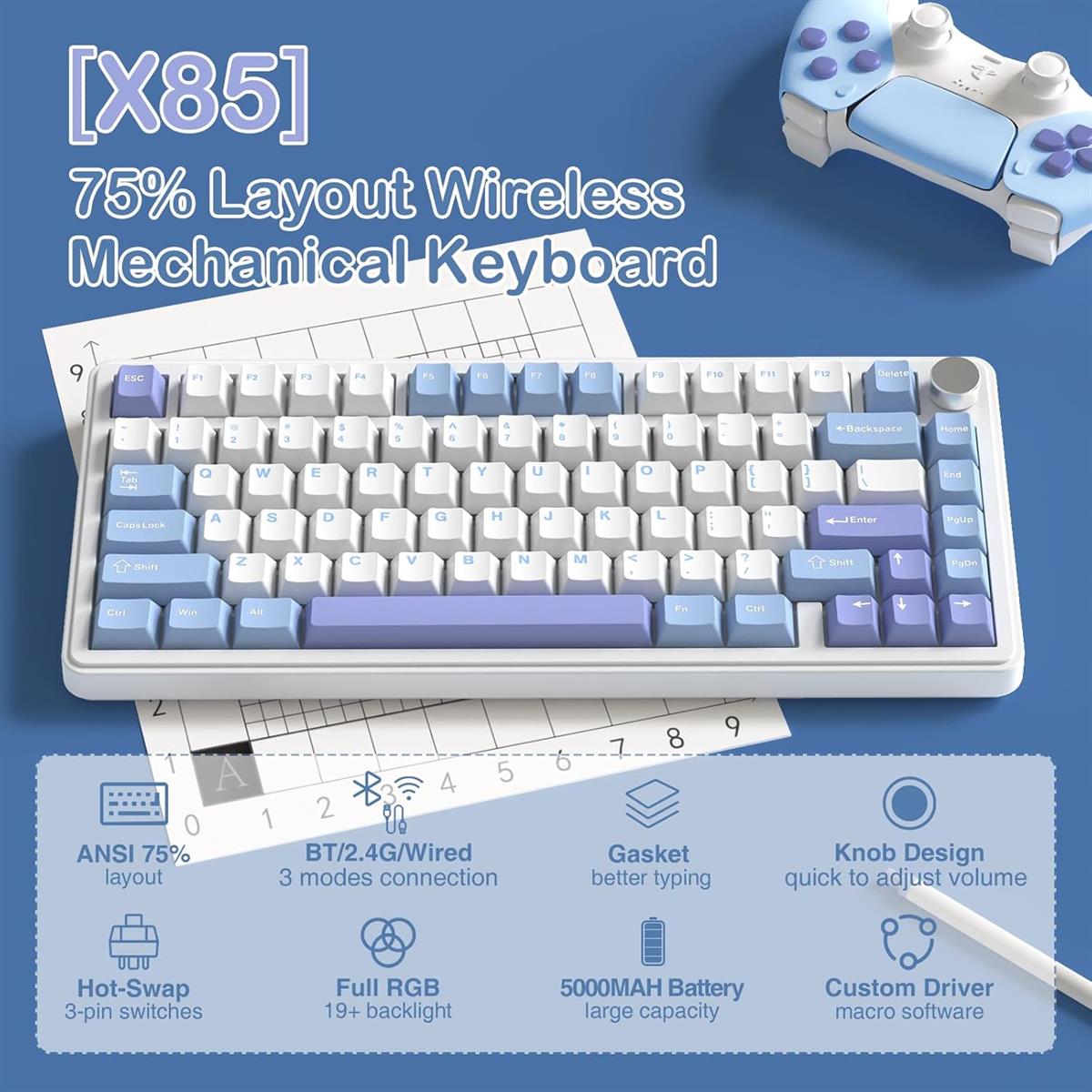 Attack Shark X85 Wireless Gaming Keyboard - Starlight White