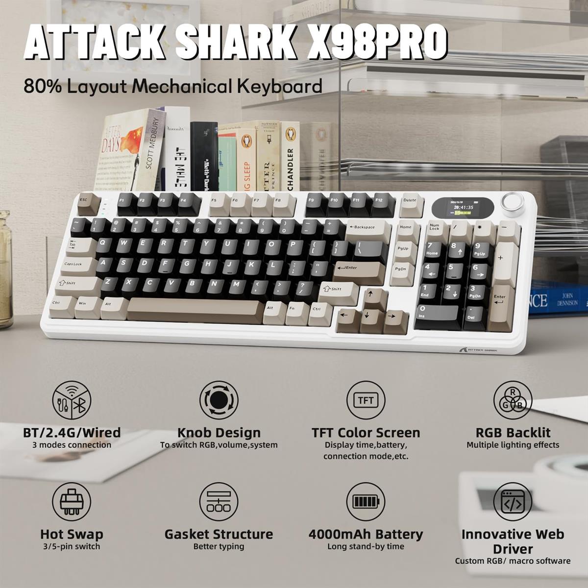Attack Shark X98 Pro Wireless Mechanical Keyboard - Cheese White - PakByte Computers