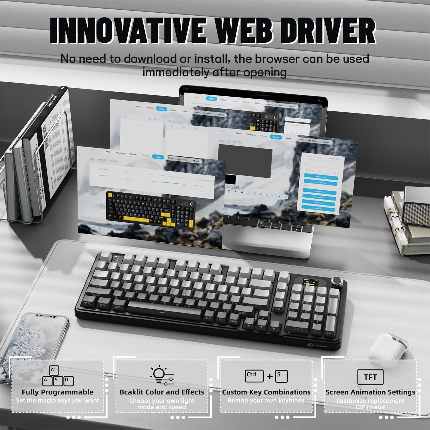 Attack Shark X98 Pro Wireless Mechanical Keyboard - Moonlight - PakByte Computers