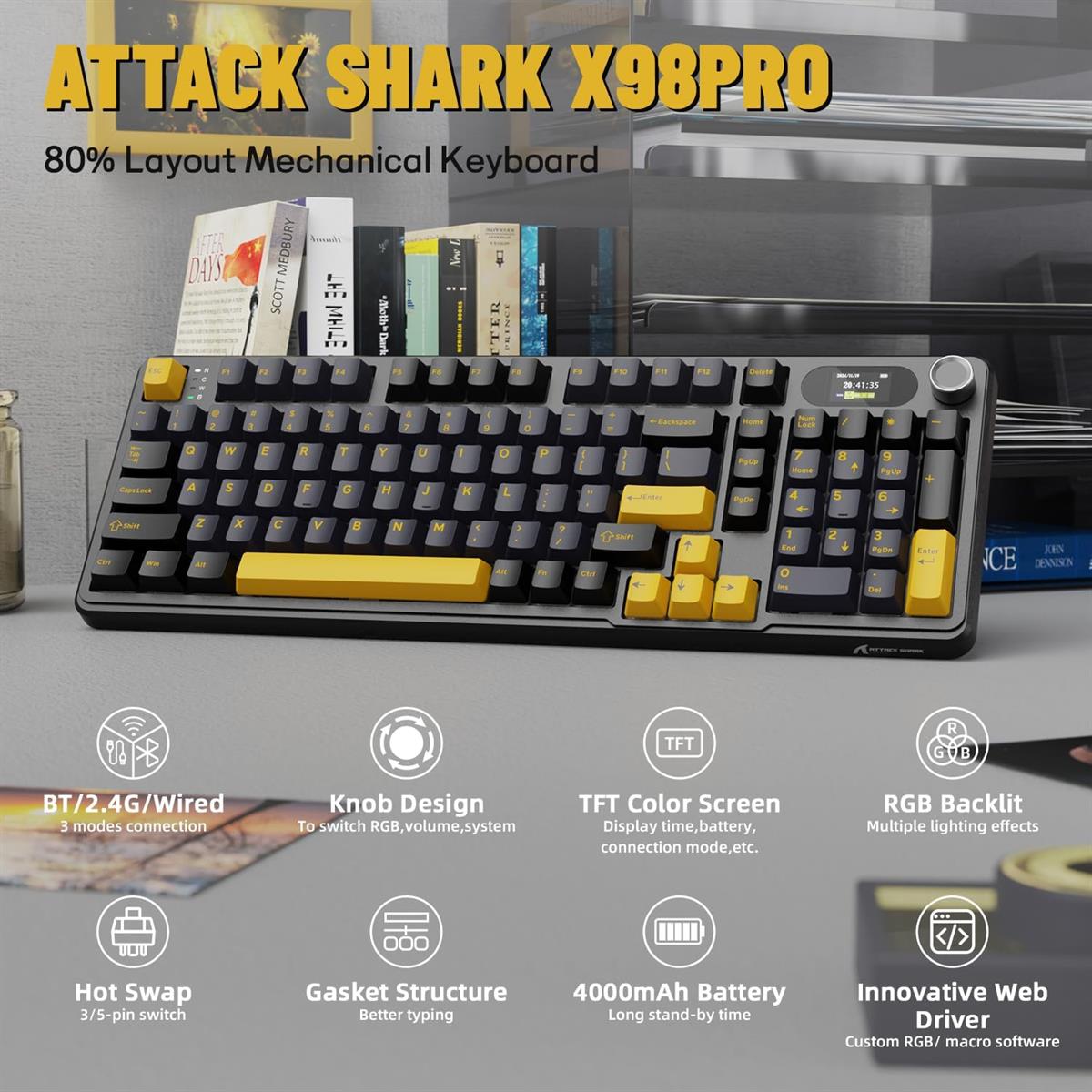 Attack Shark X98 Pro Wireless Mechanical Keyboard - Star Black - PakByte Computers