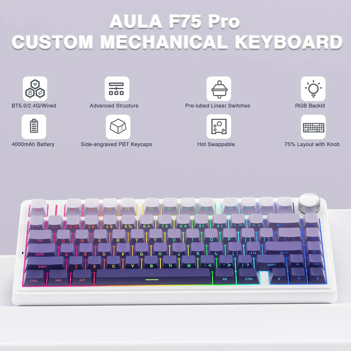 Aula F75 Mechanical Keyboard Gaming - Gradient Purple - Star Vector Switches