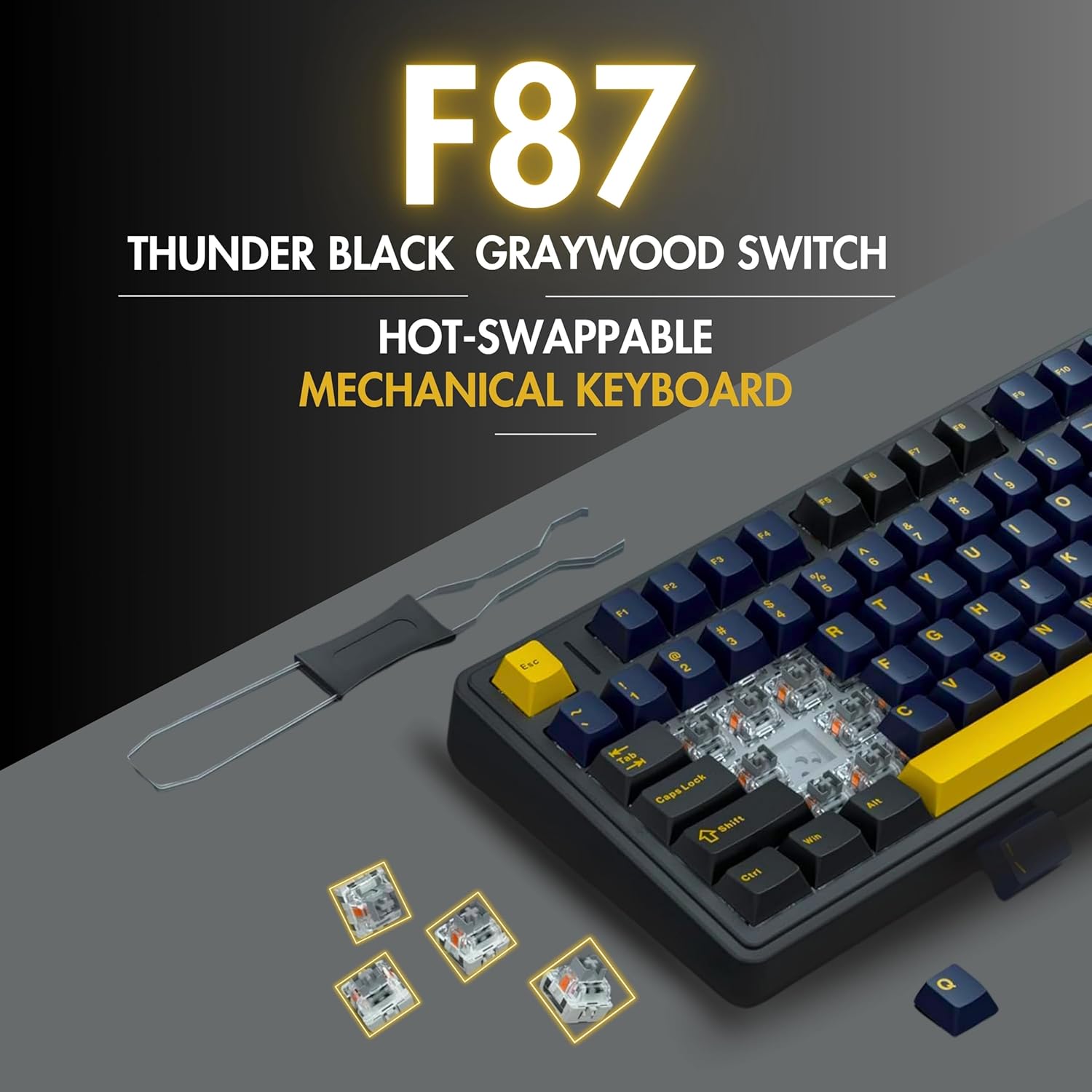 Aula F87 Pro Wireless RGB Gaming Keyboard - Black/Yellow