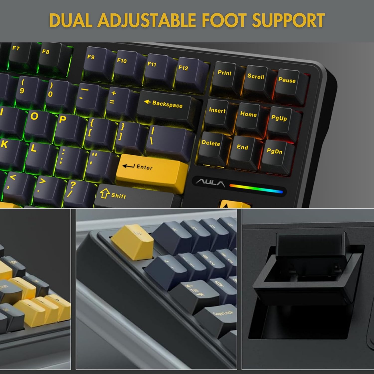 Aula F87 Pro Wireless RGB Gaming Keyboard - Black/Yellow - PakByte Computers