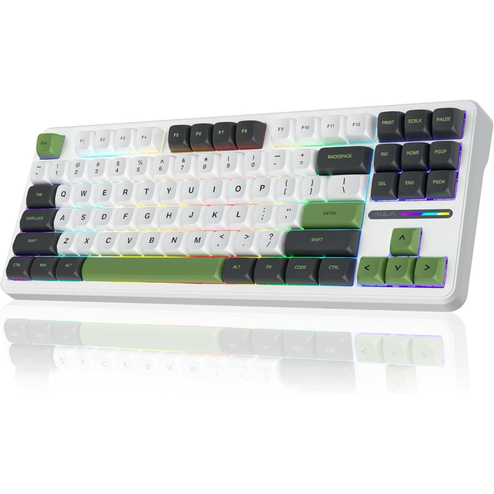 AULA F87 Pro Wireless Mechanical 80% Gasket Hot Swappable Custom Keyboard – White Green
