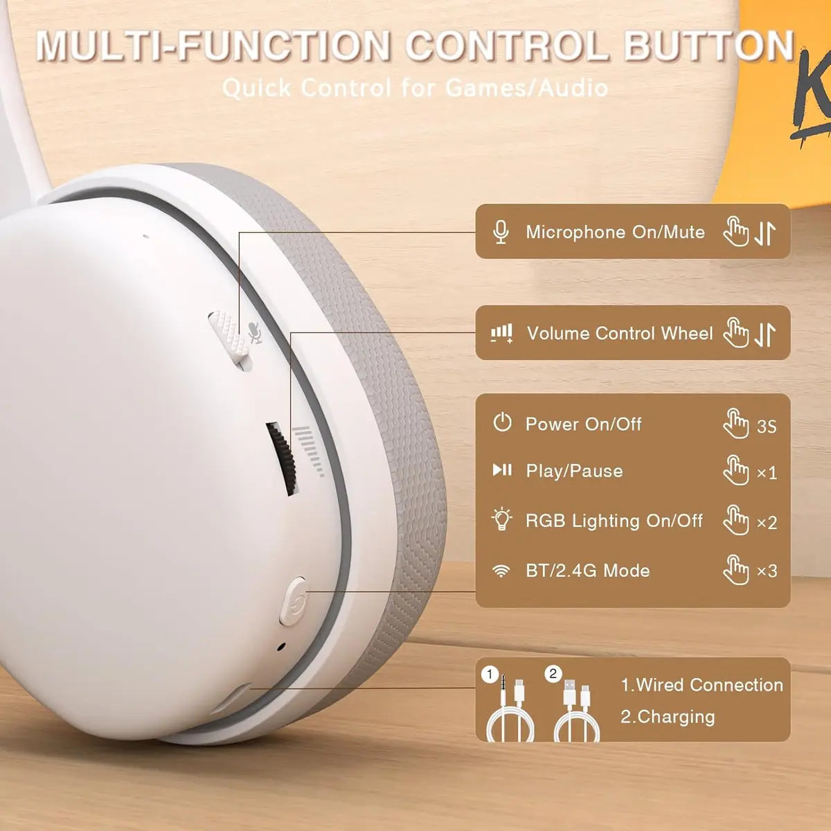 Aula G7 Pro Wireless Gaming Headset with 7.1 Surround Sound - White