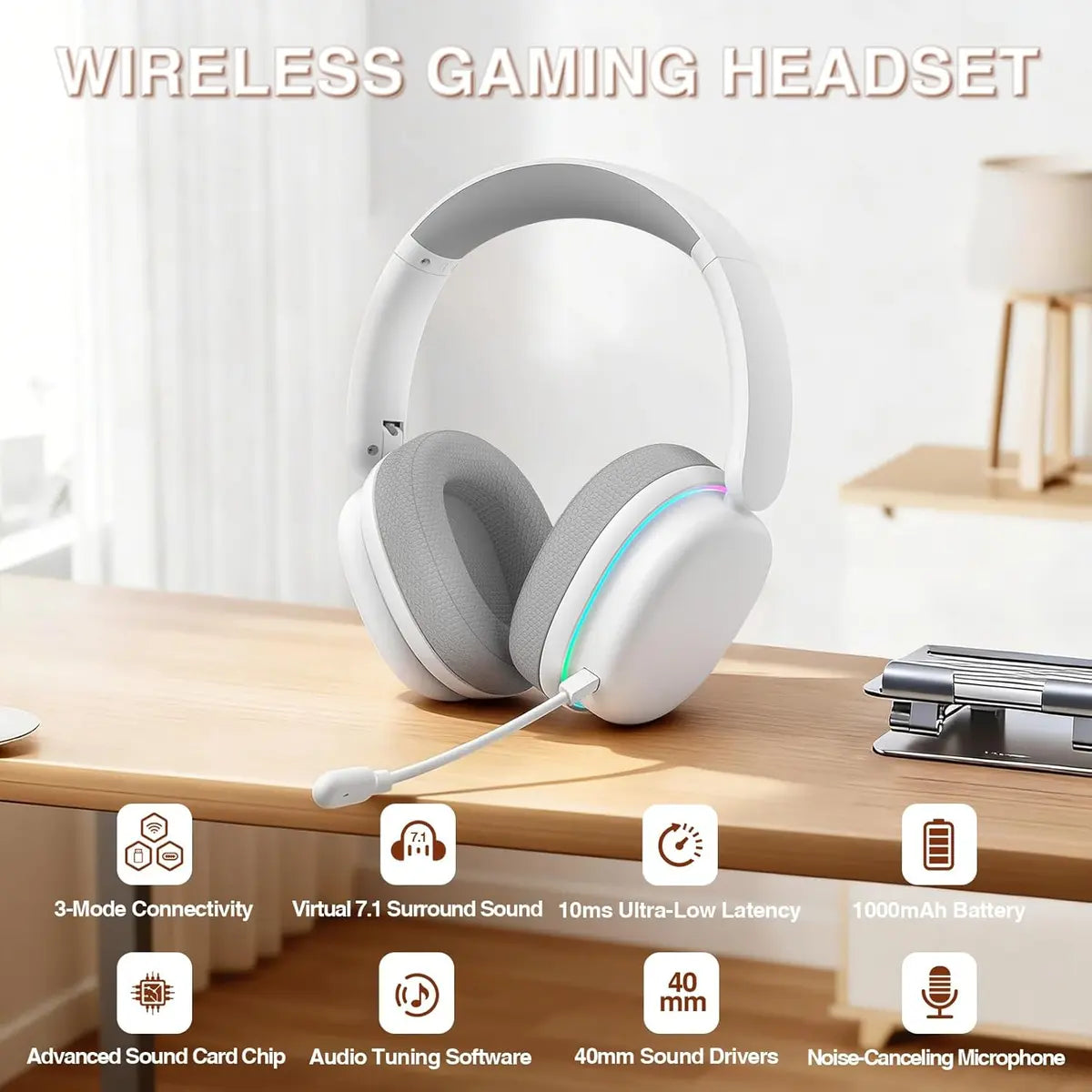 Aula G7 Pro Wireless Gaming Headset with 7.1 Surround Sound - White