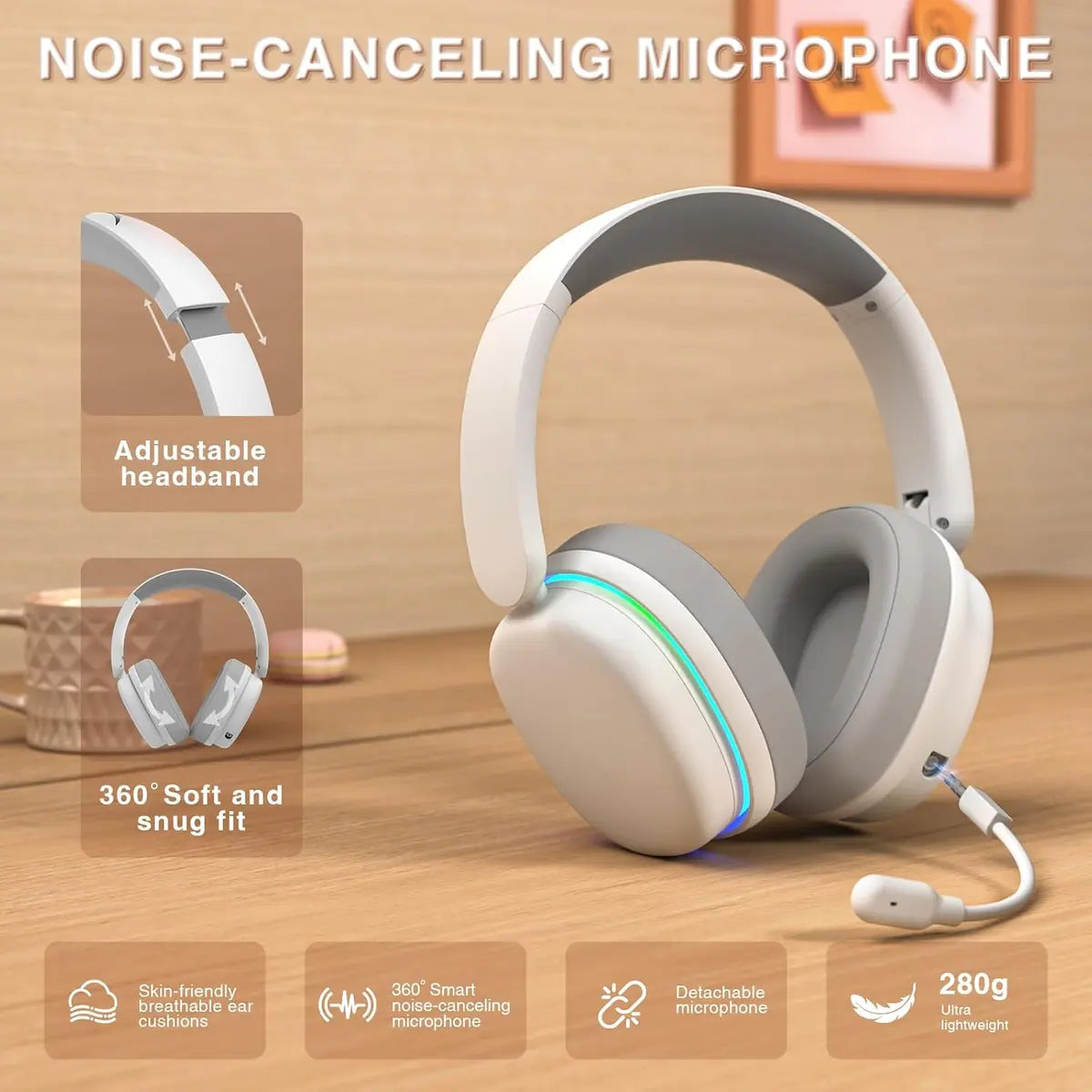 Aula G7 Pro Wireless Gaming Headset with 7.1 Surround Sound - White