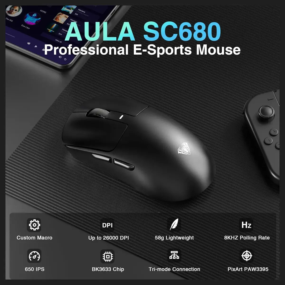 Aula SC680 Wireless Gaming Mouse - Black