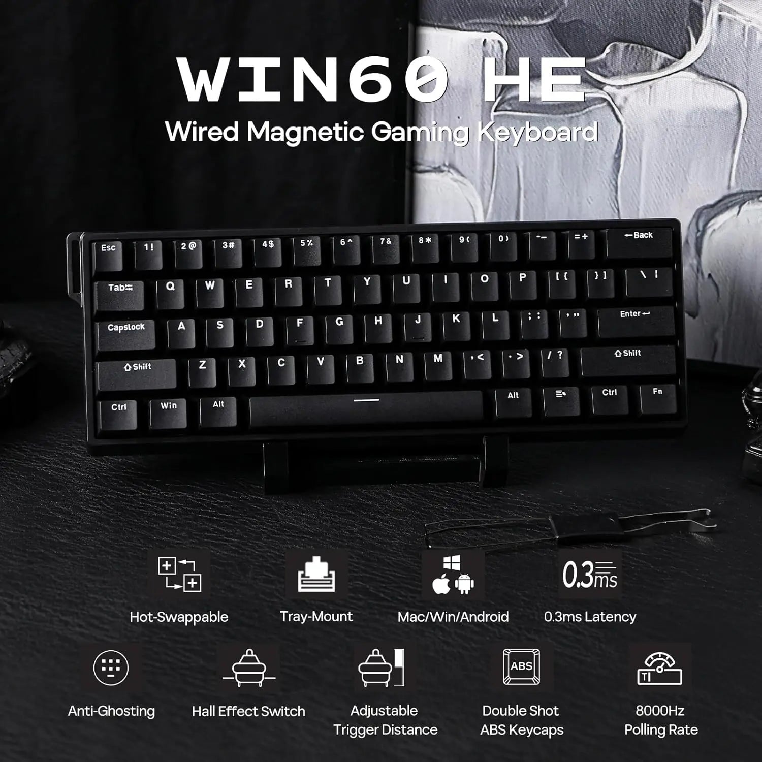 Aula WIN60 HE 60% Wired Magnetic Keyboard, 8000 Hz Polling Rate - Black - PakByte Computers