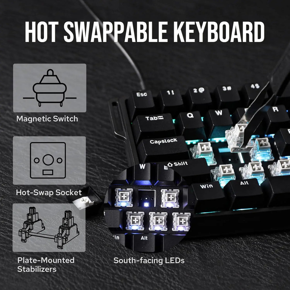 Aula WIN60 HE 60% Wired Magnetic Keyboard, 8000 Hz Polling Rate - Black - PakByte Computers