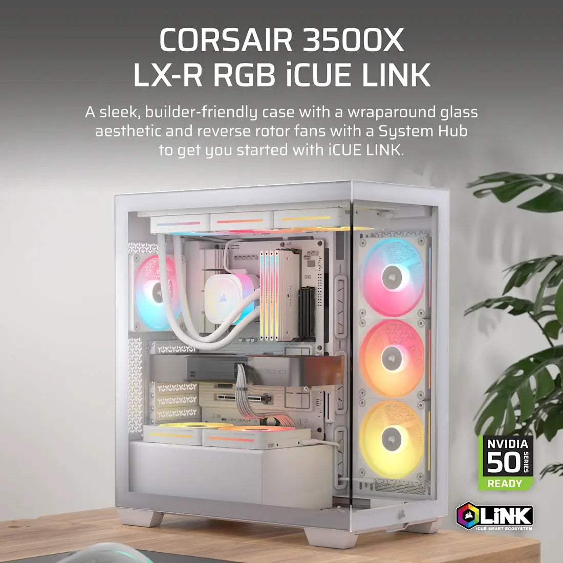 Corsair 3500X LX-R RGB Mid-Tower PC Case with iCUE LINK System Hub - White