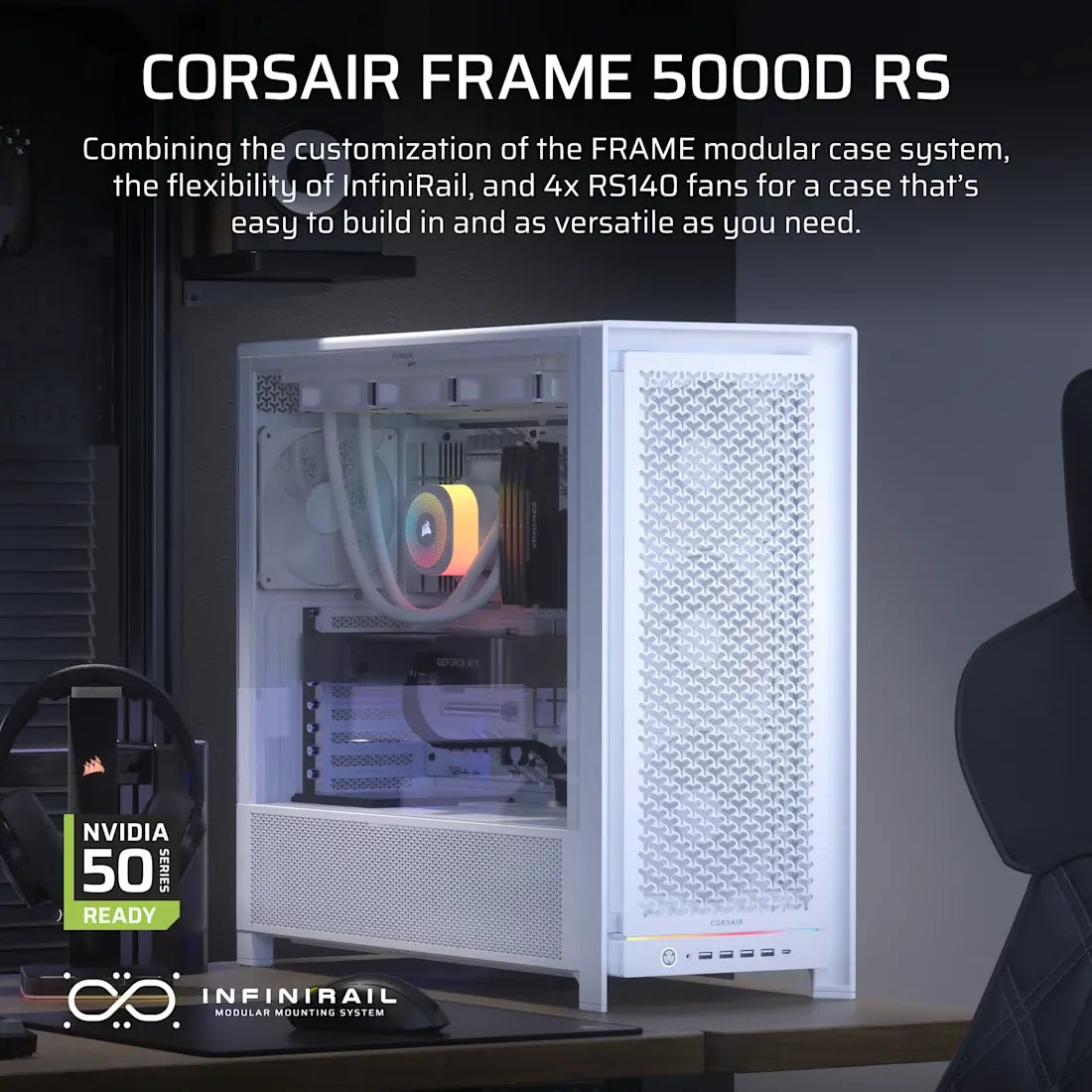 Corsair Frame 5000D RS Modular High Airflow Mid-Tower PC Case - White