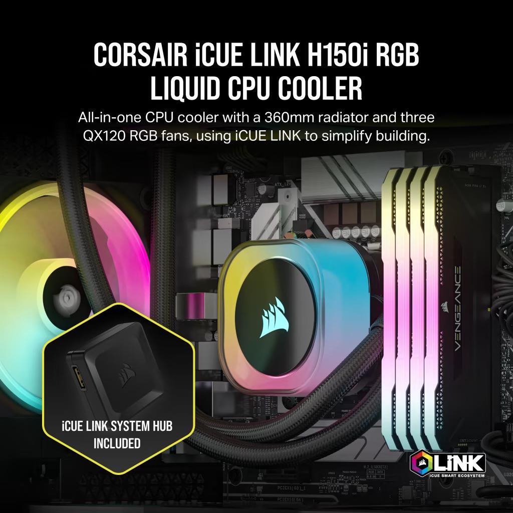 Corsair iCUE Link H150i RGB AIO 360mm Liquid CPU Cooler - PakByte Computers