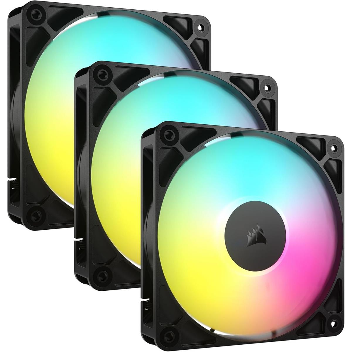 Corsair RS120 ARGB 120mm PWM Fans, Daisy-Chain Connection, Low-Noise, Magnetic Dome Bearing – Triple Pack - Black
