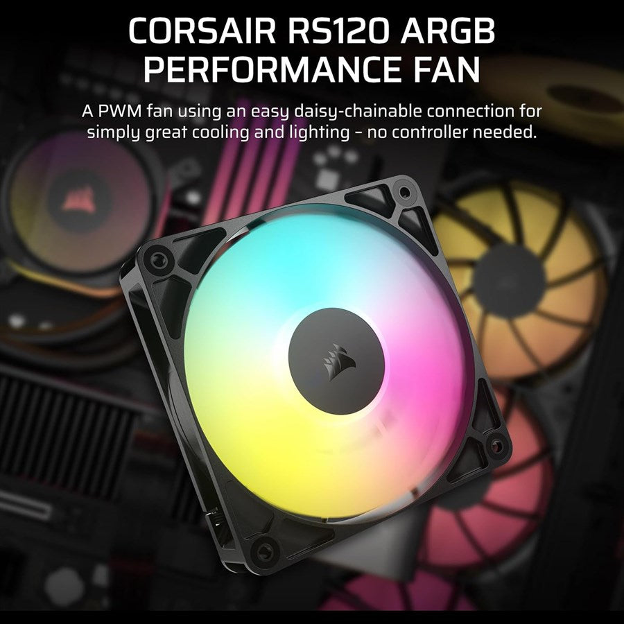 CORSAIR RS120 ARGB 120mm PWM Fan – Daisy-Chain - Black - Single Pack - PakByte