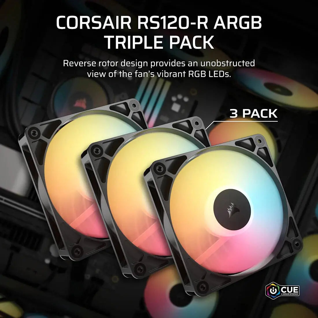 Corsair RS120-R ARGB 120mm PWM Reverse Fans Triple Pack - Black