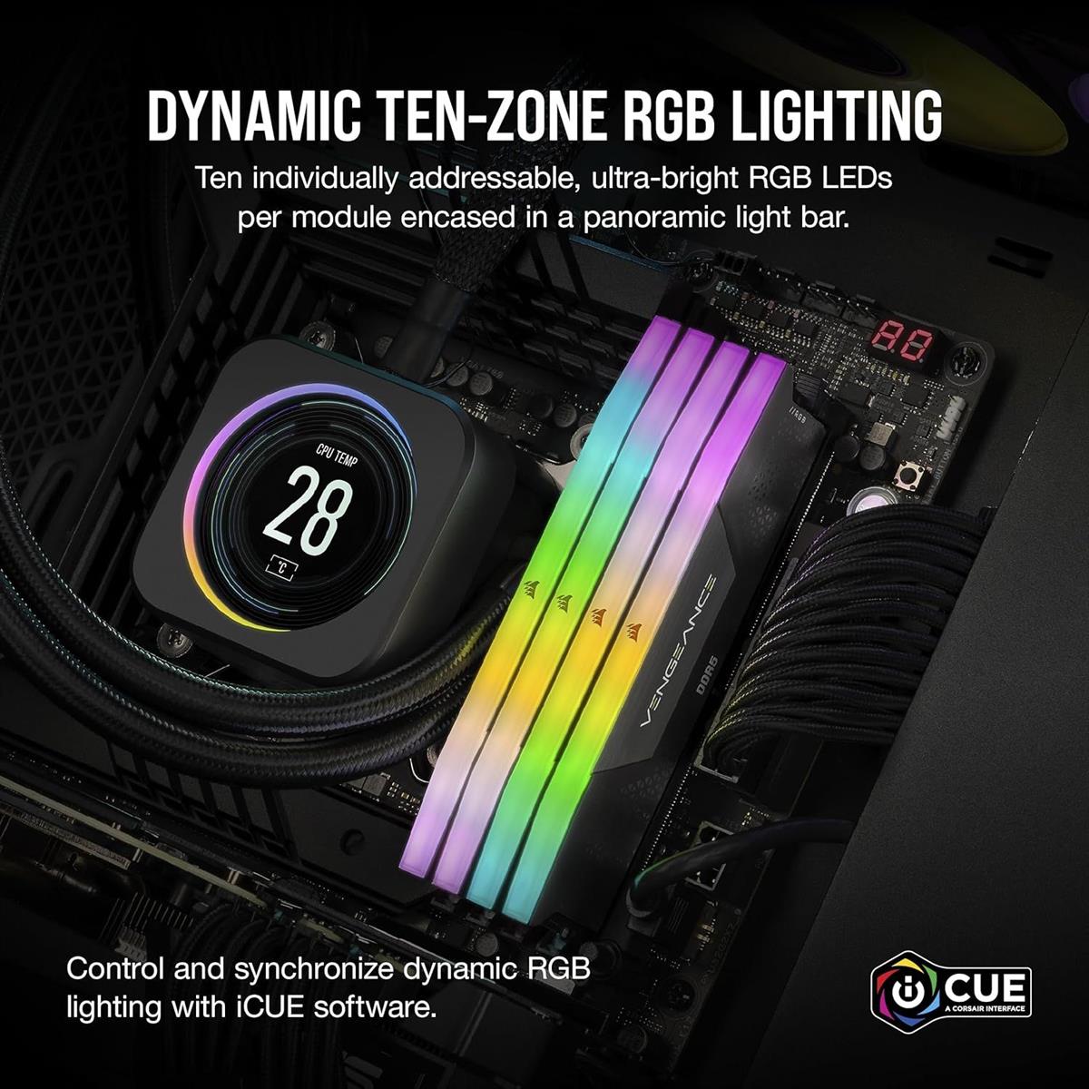 Corsair Vengeance RGB 16GB (1x16GB) 5200MHz CL40 DDR5 RAM Intel XMP iCUE Compatible Computer Memory - Black - PakByte Computers