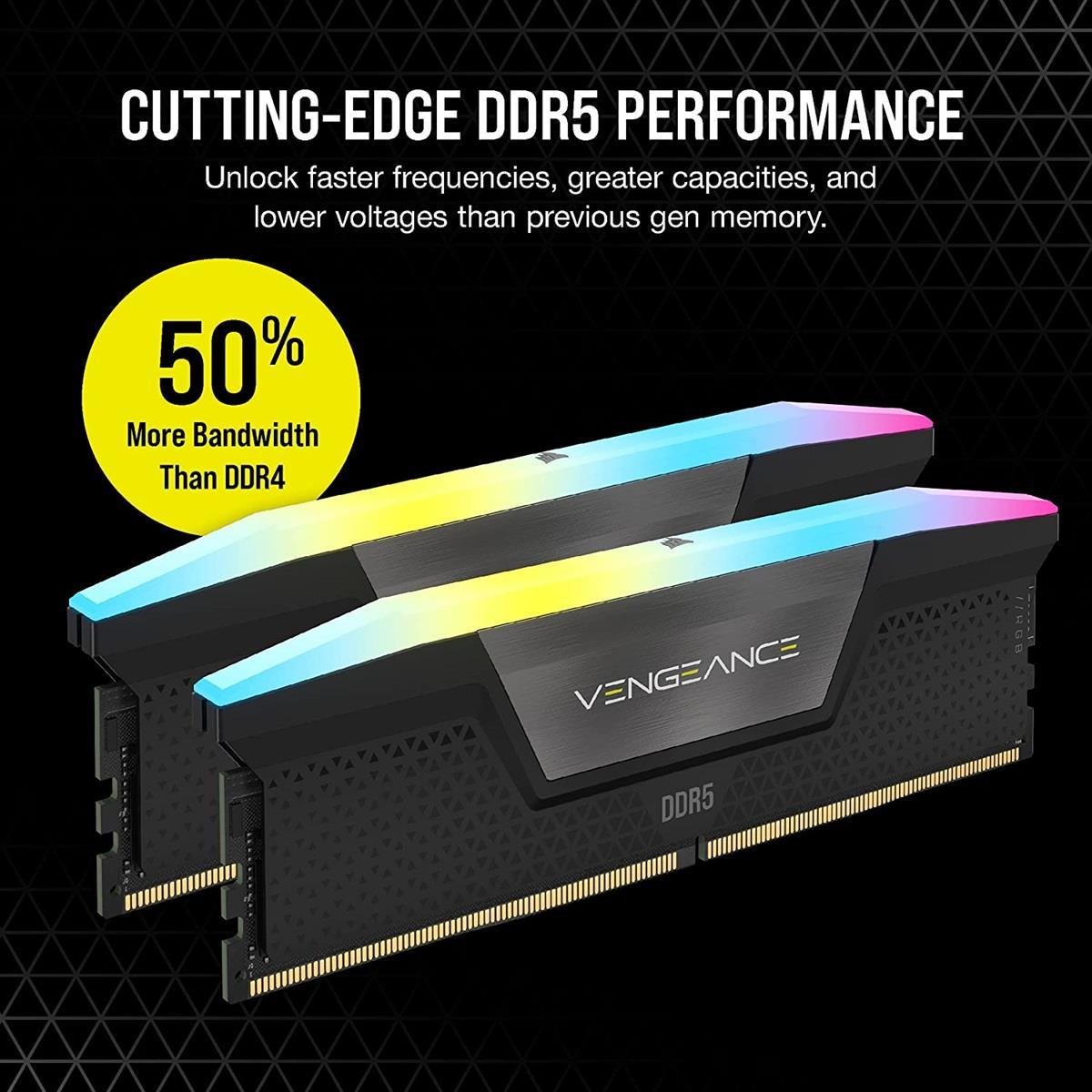 Corsair Vengeance RGB 32GB (2x16GB) 6400MHz C36 DDR5 DRAM Memory Kit - Black - PakByte Computers