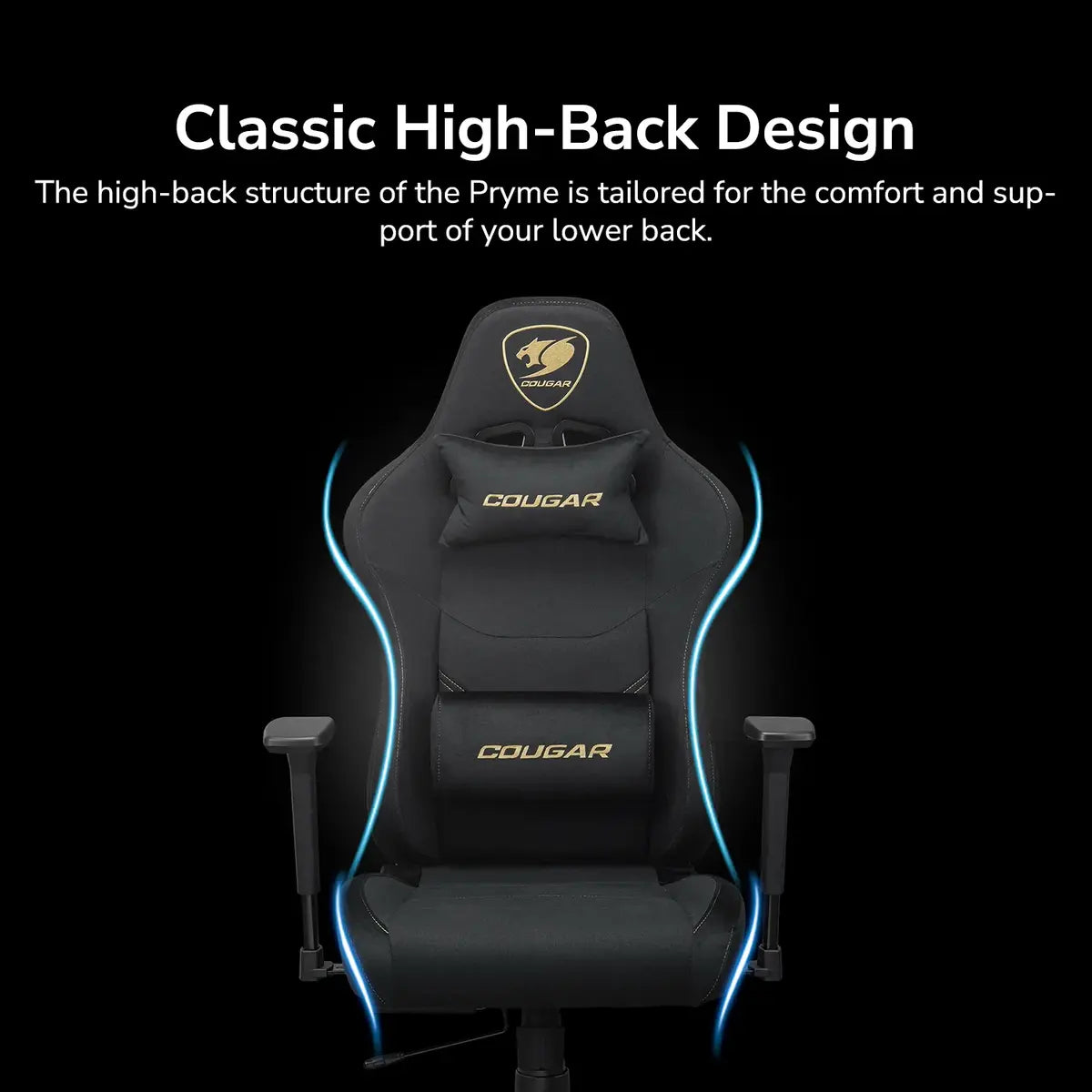 Cougar Pryme Linen Fabric, 3D Armrest, Lumbar and Head Pillow Gaming Chair - Gold F