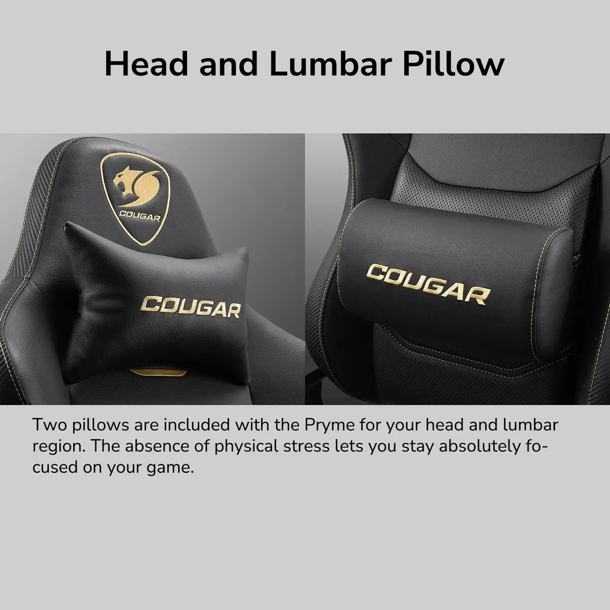 Cougar Pryme PVC Leather, 3D Armrest, Lumbar and Head Pillow Gaming Chair - Gold