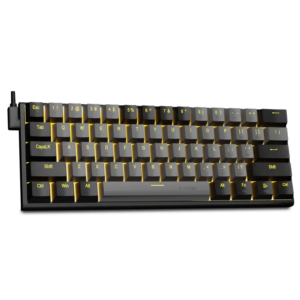E-Yooso Z11 USB 60% Mini Mechanical Gaming Wired Keyboard - Black Grey, Blue Switch