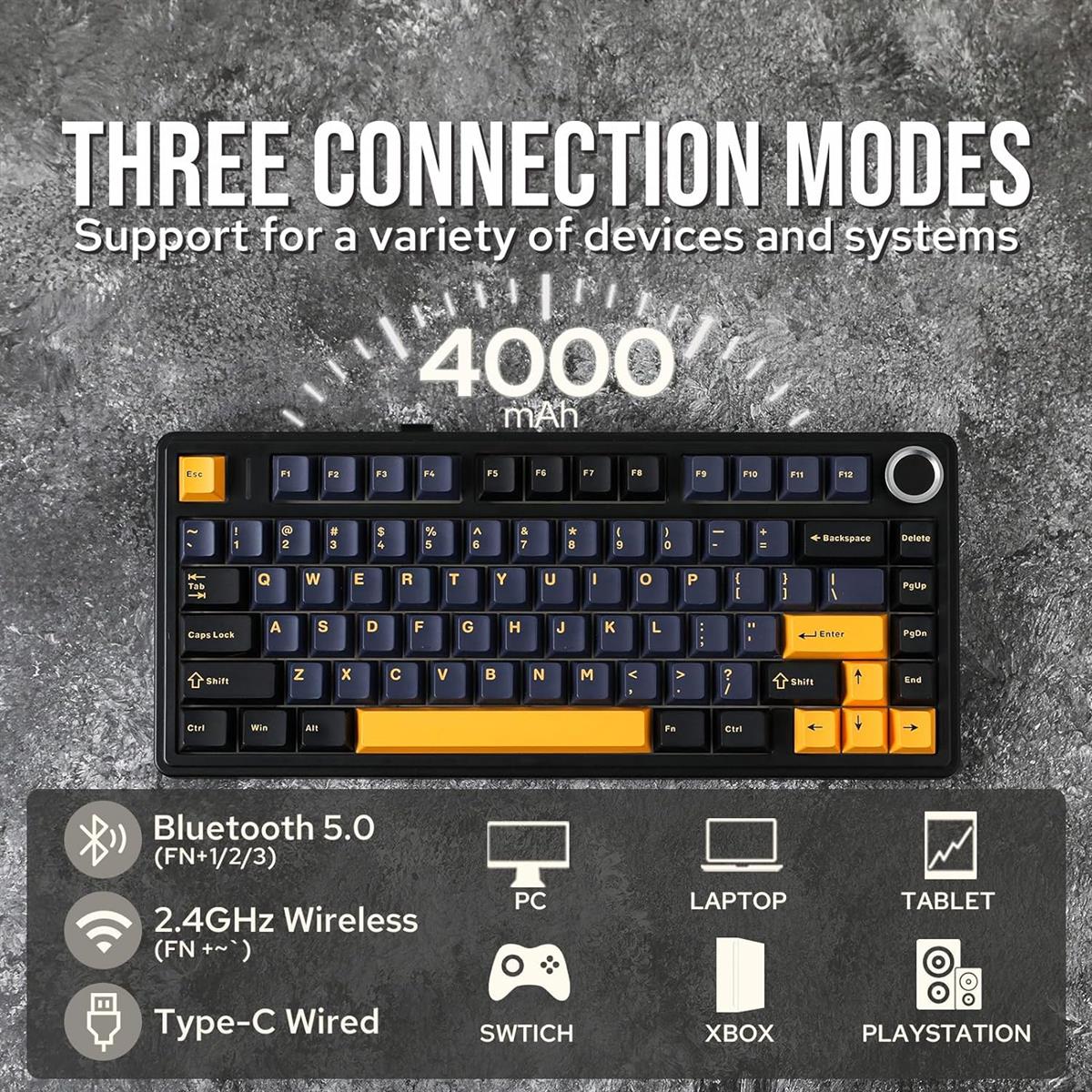 Aula F75 Gasket 75% Wireless Hot Swappable Gaming Keyboard - Black (Graywood V3 Switch) - PakByte Computers