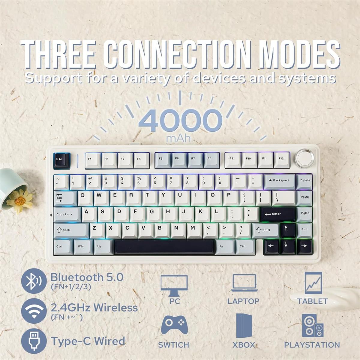 Aula F75 Gasket 75% Wireless Hot Swappable Gaming Keyboard - Light Blue (LEOBOG Reaper Switch) - PakByte Computers