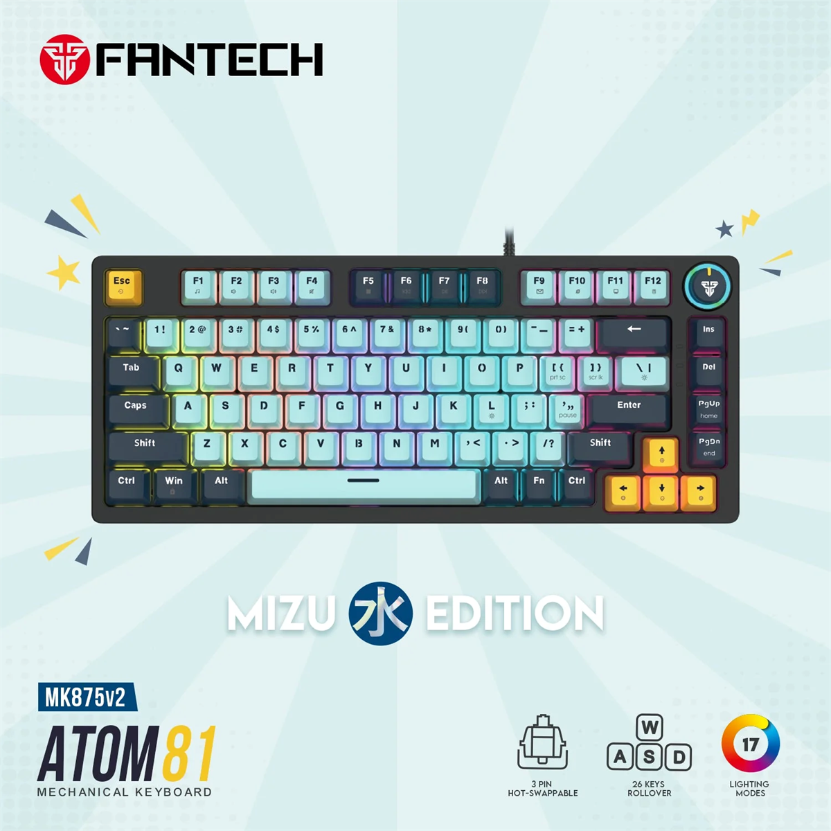 Fantech Mizu Edition Atom 81 MK875V2 RGB Mechanical Gaming Keyboard - Sky Blue (Taro Switches)