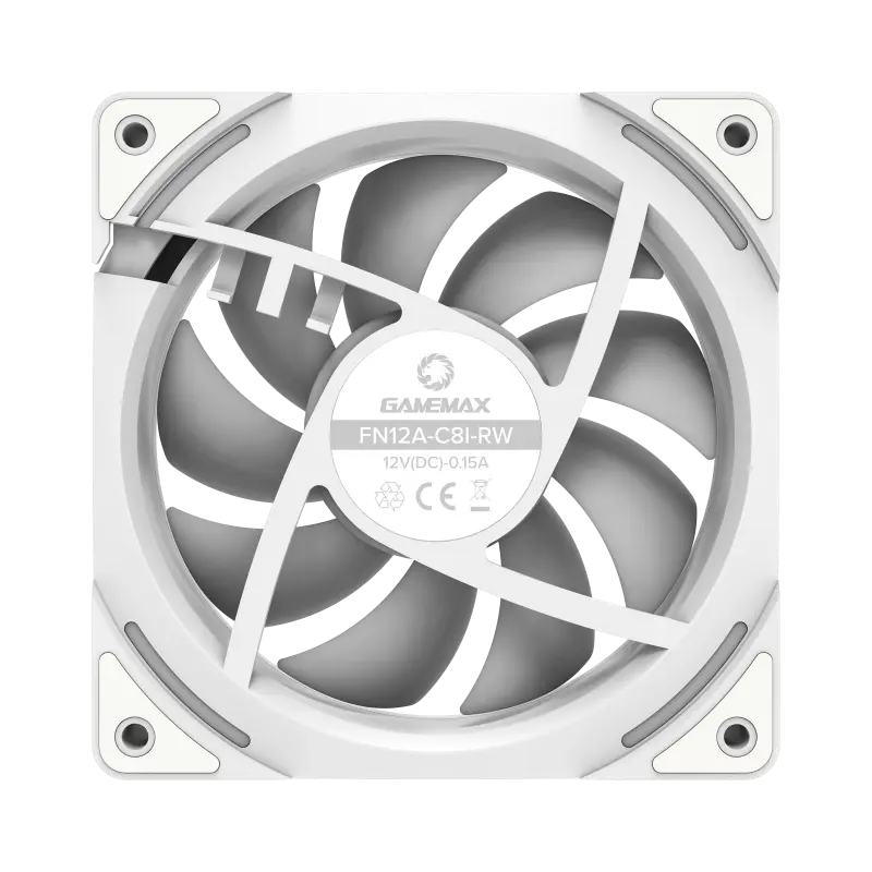 GameMax FN12A-C8I-RW 120mm Reverse Fan Blades PC Case Fan - White
